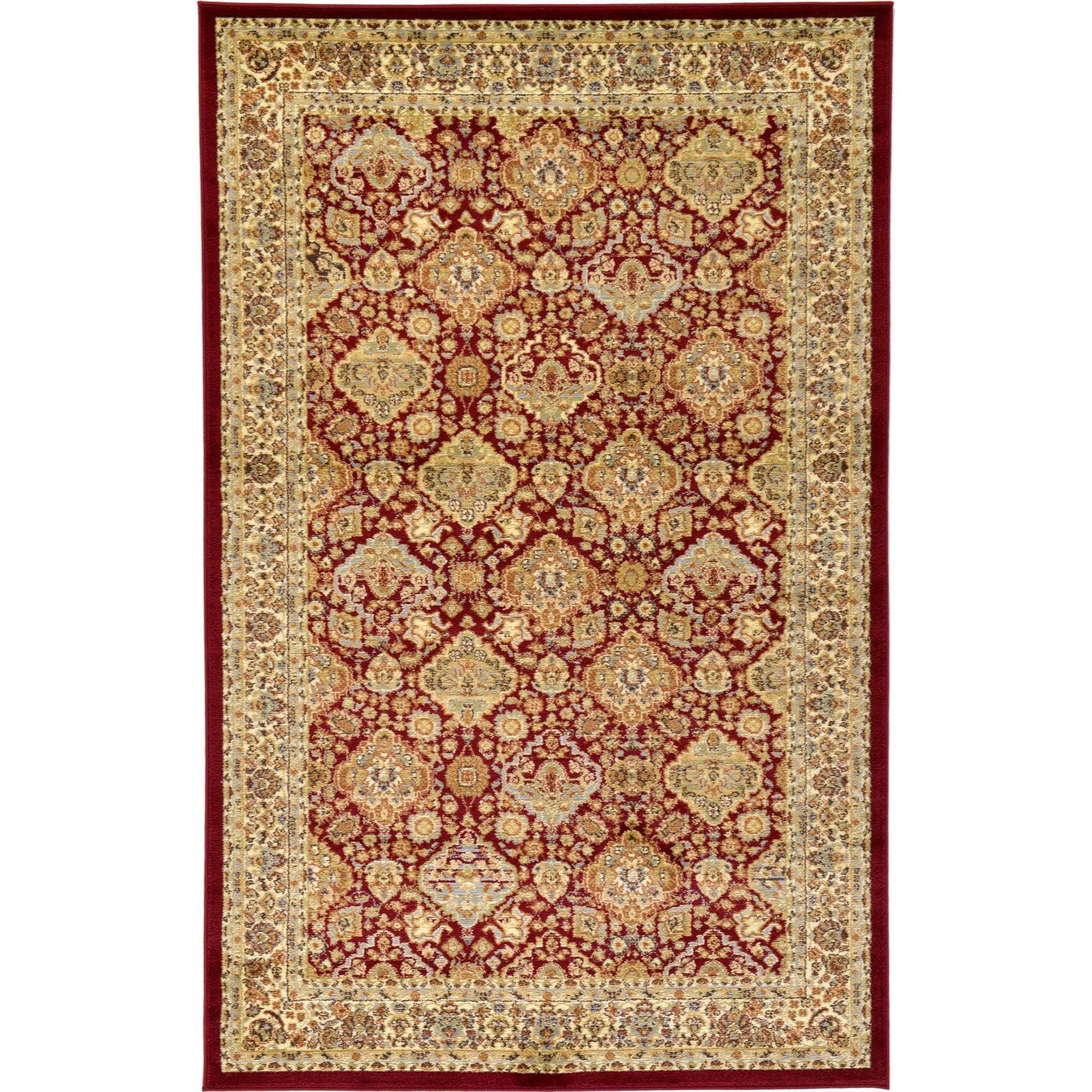 Elegant Red 5' x 8' Rectangular Synthetic Area Rug for Indoor Use