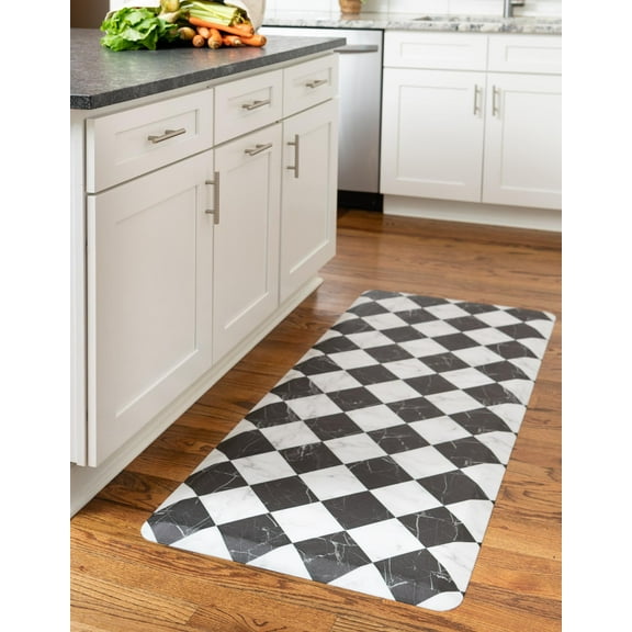Unique Loom Comfort Mat Collection - Harlequin (2' x 5' Rectangle Black and White)