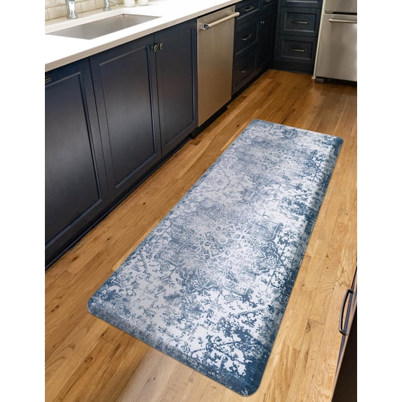 Unique Loom Comfort Mat Collection - Sofia (2' x 5' Rectangle Blue/Ivory)