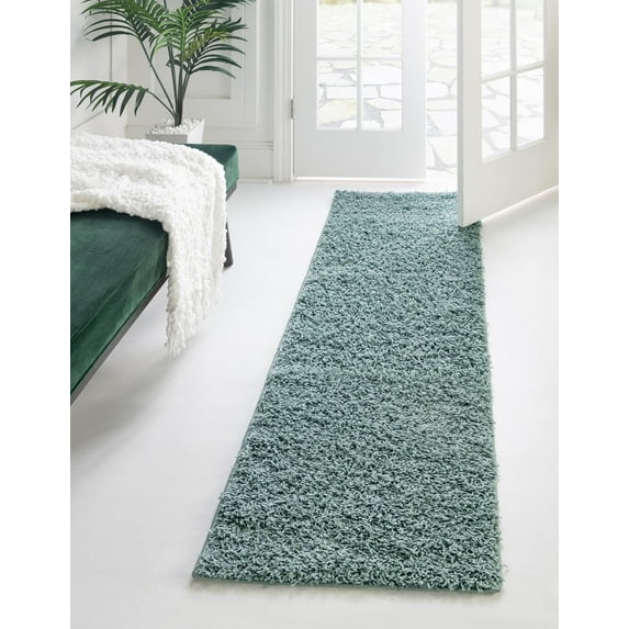 Unique Loom Comfort Solid Shag Collection Area Rug - Solace (2' x 6' Runner Light Slate Blue)