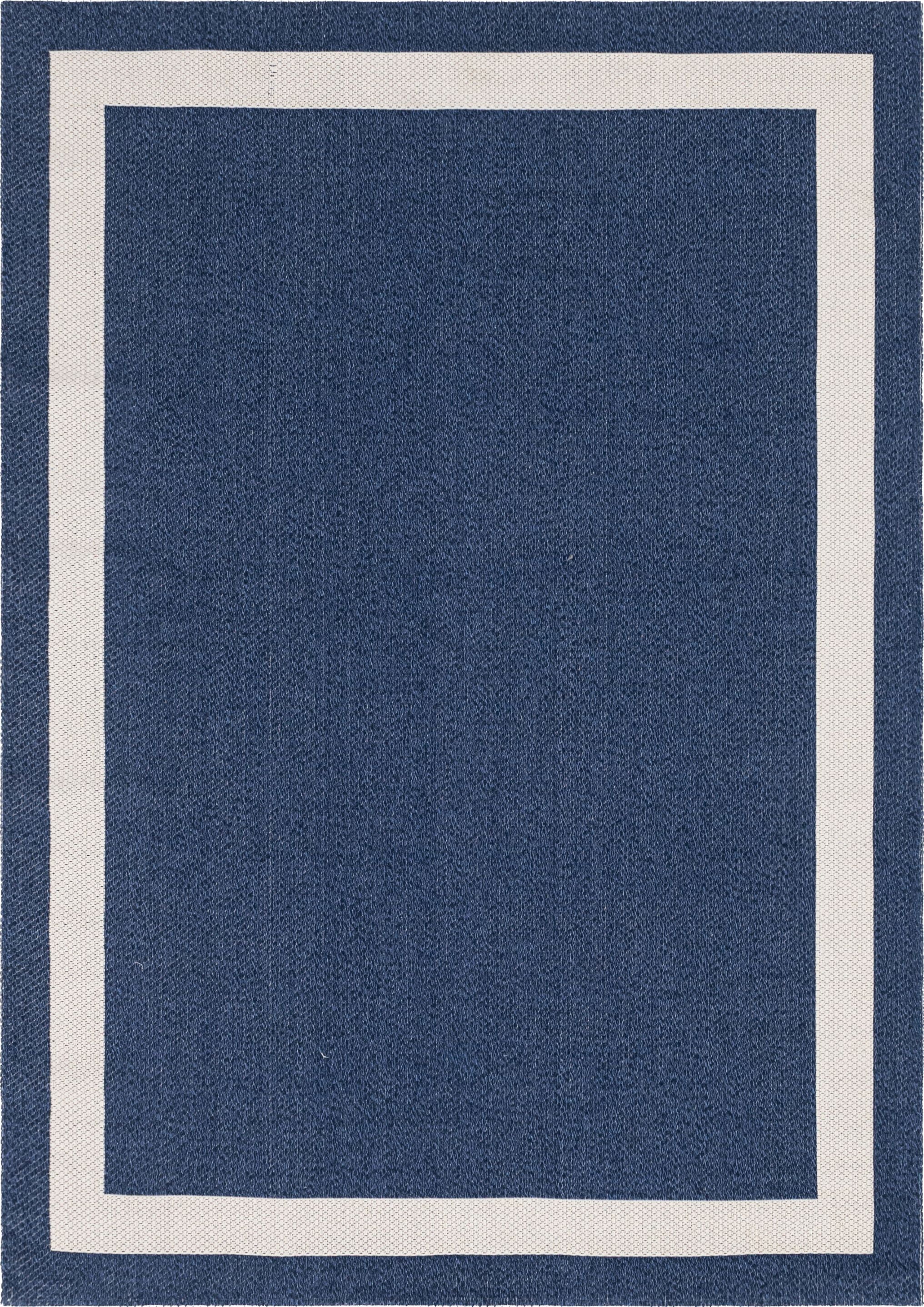 Navy Blue and Ivory Easy Care Flatweave 6' x 9' Area Rug