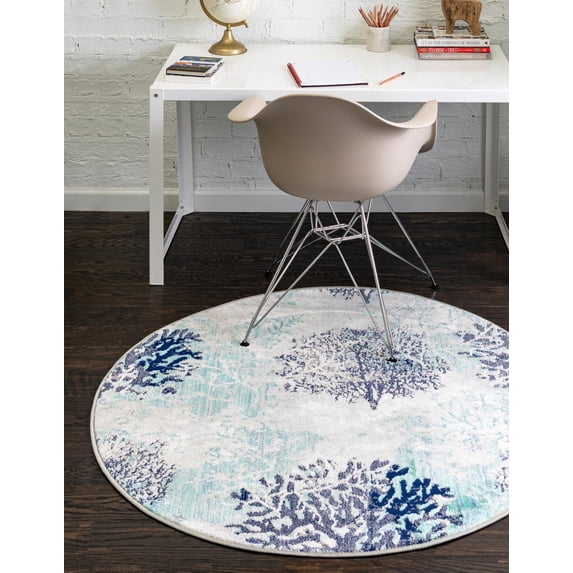 Unique Loom Coral Ariel Rug , 4' 0" x 4' 0" ,Blue