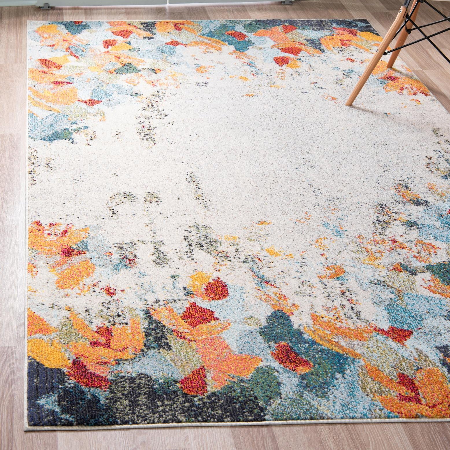 Colorful Abstract Rectangular Stain-Resistant Indoor Rug
