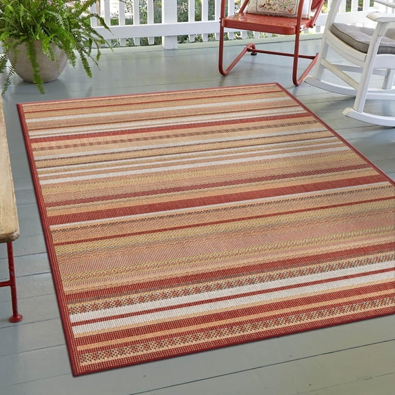 Unique Loom Baja Outdoor Collection Area Rug - Coronado (7' 10" x 10' Rectangle Burgundy/Ivory)