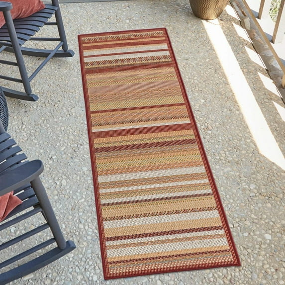 Unique Loom Baja Outdoor Collection Area Rug - Coronado (2' x 3' 11" Runner Burgundy/Ivory)