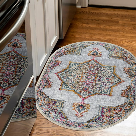 Unique Loom Budapest Collection Area Rug - Corvinus (3' 7" x 5' 3" Oval Ivory/Blue)