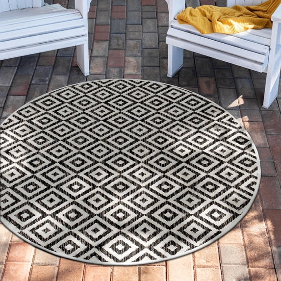 Jill Zarin Outdoor Collection Area Rug - Costa Rica (12' Round Charcoal Gray/Ivory)
