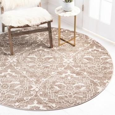 Unique Loom Damask Collection Area Rug (8' Round Light Brown/Beige)
