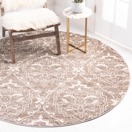 Unique Loom Damask Collection Area Rug (8' Round Light Brown/Beige)