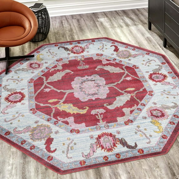Unique Loom Paragon Collection Area Rug - Daneker (4' Octagon Red/Ivory)