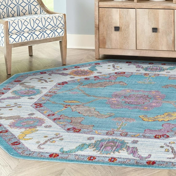 Unique Loom Paragon Collection Area Rug - Daneker (8' 2" Octagon Aqua and Blue/Beige)