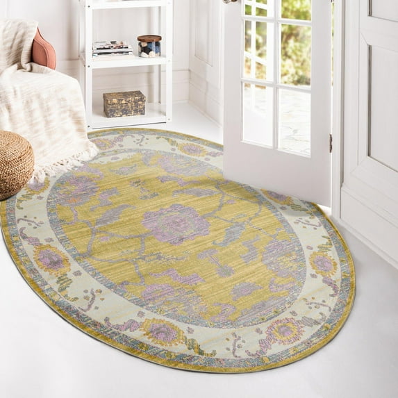 Unique Loom Paragon Collection Area Rug - Daneker (5' 5" x 8' Oval Green/Beige)