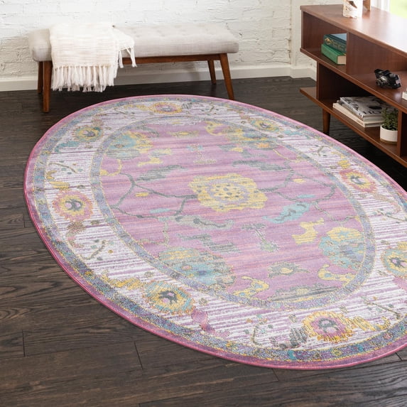 Unique Loom Paragon Collection Area Rug - Daneker (5' 5" x 8' Oval Pink/Ivory)