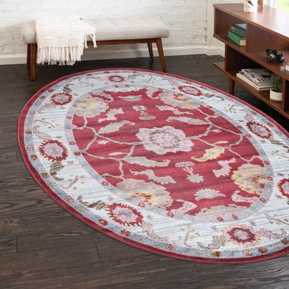 Unique Loom Paragon Collection Area Rug - Daneker (8' 2" x 10' Oval Red/Ivory)