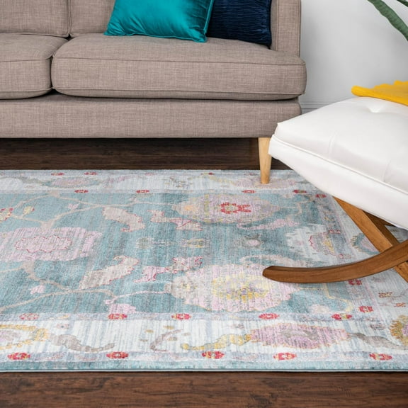 Unique Loom Paragon Collection Area Rug - Daneker (4' 3" x 6' Rectangle Gray and Blue/Beige)