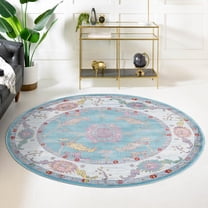 Unique Loom Paragon Collection Area Rug - Daneker (3' 3" Round Aqua and Blue/Beige)