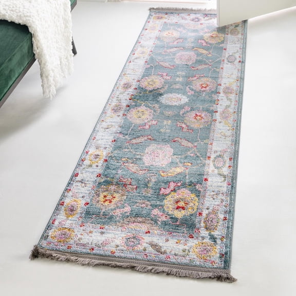 Unique Loom Paragon Collection Area Rug - Daneker (2' 2" x 6' Runner Gray and Blue/Beige)