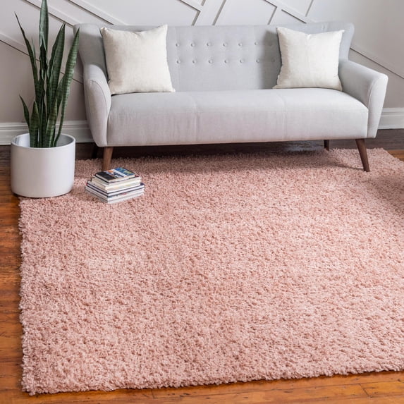 Unique Loom Davos Shag Collection Area Rug - Solid (10' Square Dusty Rose)