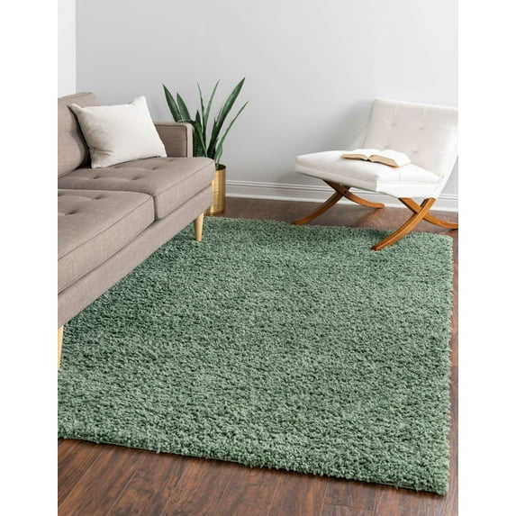Unique Loom Davos Shag Collection Area Rug - Solid (10' x 13' 1" Rectangle Sage)