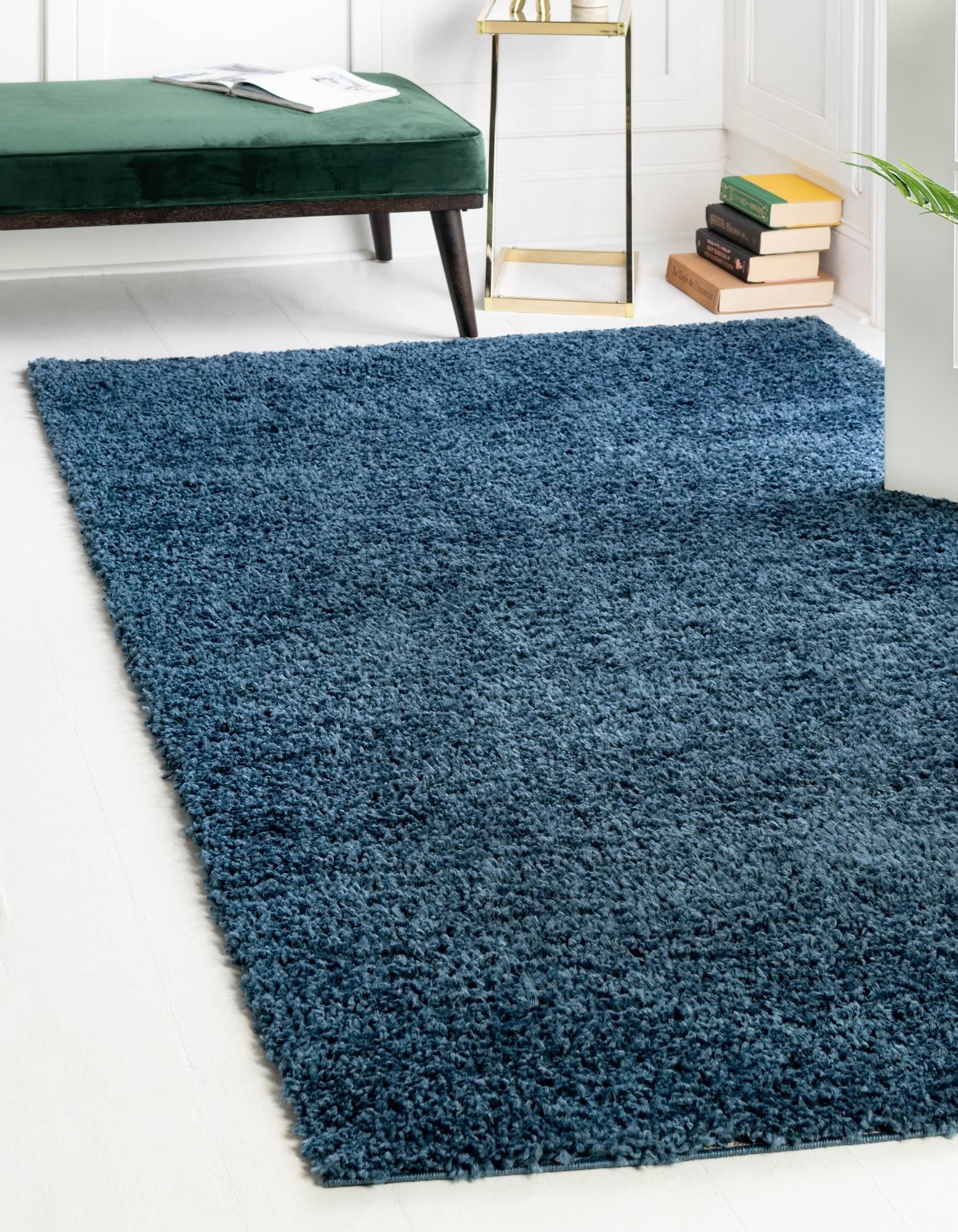 Small Shag Rug Unique Loom Davos Shag Rug, Marine Blue, Bedroom Area Carpet, Living ...