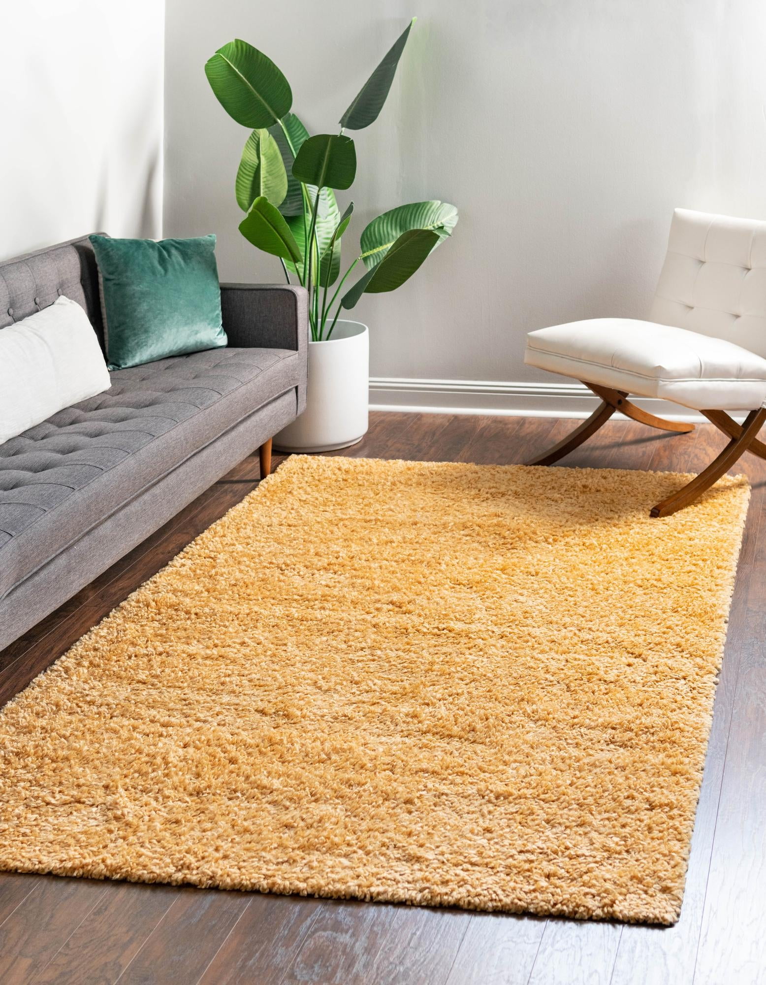 Sun Yellow Rectangular Shag Indoor Synthetic Rug