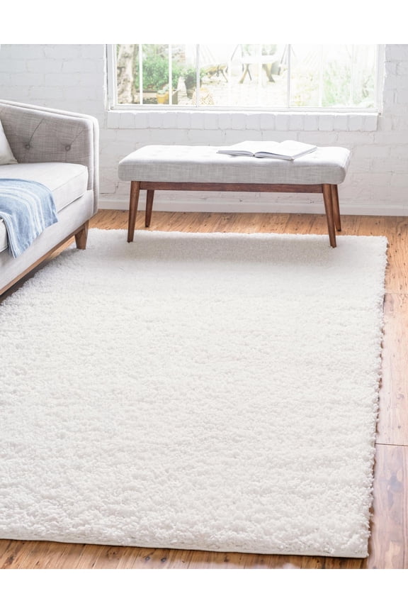 Davos Shag Collection Area Rug - Solid (2' x 3' 1" Rectangle White/Ivory)