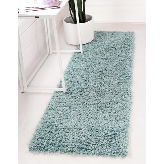 Unique Loom Davos Shag Collection Area Rug - Solid (2' x 7' 1" Runner Aqua)