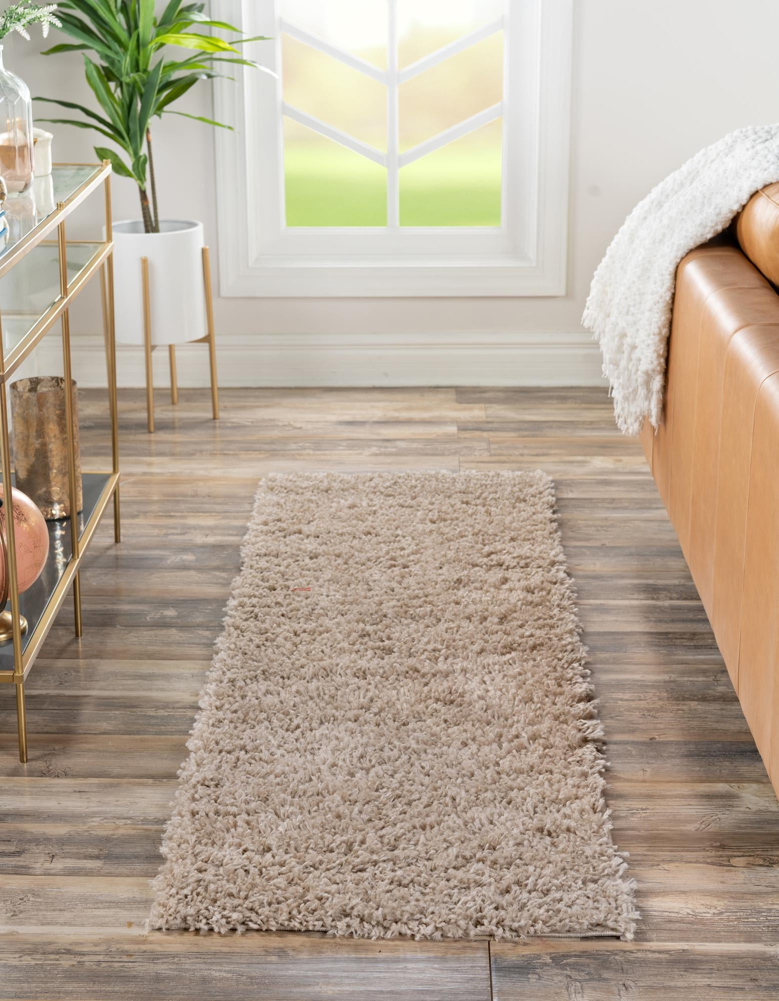 Ivory Shag Runner Rug with Stain-Resistant Synthetic Fibers