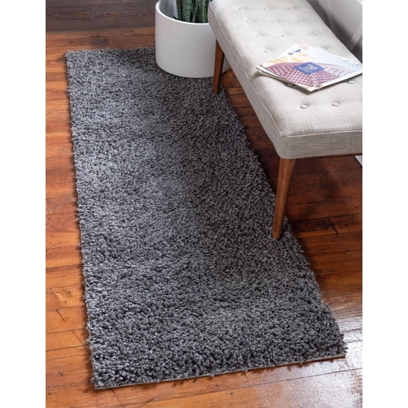 Unique Loom Davos Shag Collection Area Rug - Solid (2' 7" x 20' Runner Peppercorn)