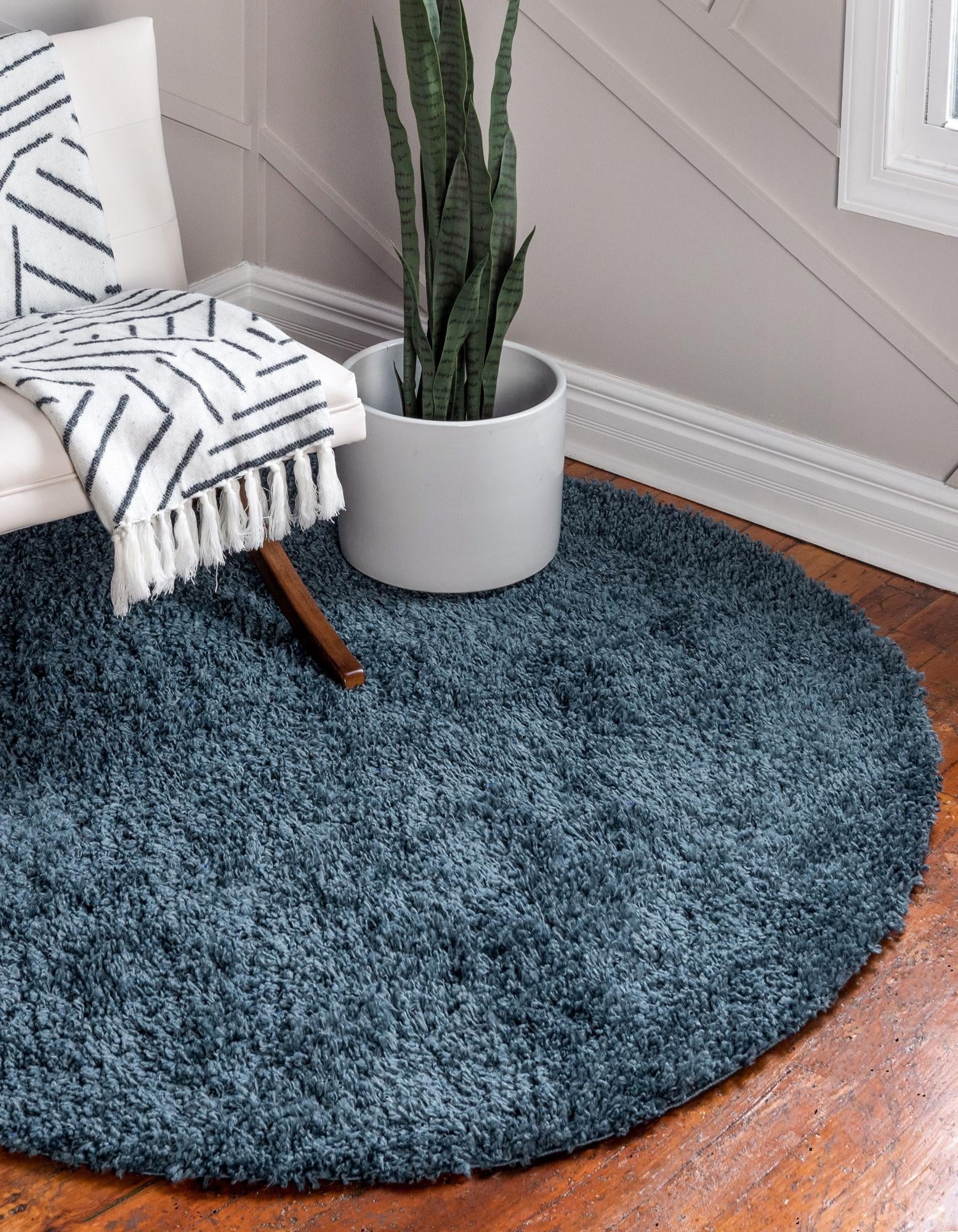 Unique Loom - Tappeto Rotondo Davos Shag, Collezione Contemporary, Morbido E Spesso, Colore Aqua, 99x99 Cm, Lavabile E Antimacchia