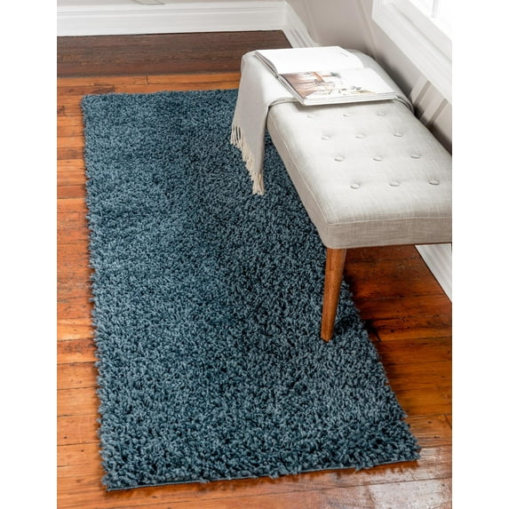 Unique Loom Davos Shag Collection Area Rug - Solid (2' x 8' Runner Marine Blue)