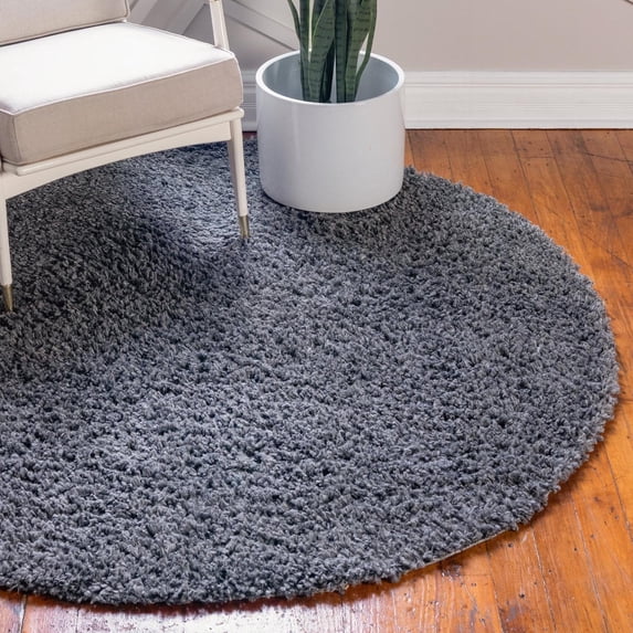 Unique Loom Davos Shag Collection Area Rug - Solid (3' 1" Round Peppercorn)