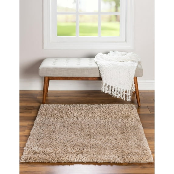 Unique Loom Davos Shag Collection Area Rug - Solid (3' 1" Square Linen)