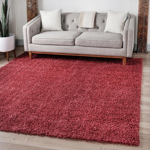 Unique Loom Davos Shag Collection Area Rug - Solid (3' 1" Square Poppy)
