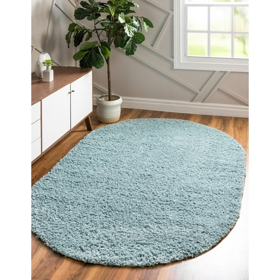 Unique Loom Davos Shag Collection Area Rug - Solid (3' 1" x 5' 3" Oval Aqua)