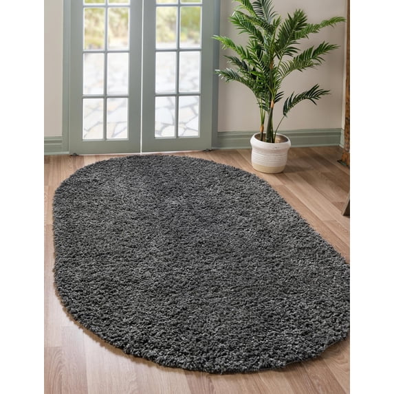 Unique Loom Davos Shag Collection Area Rug - Solid (3' 1" x 5' 3" Oval Peppercorn)