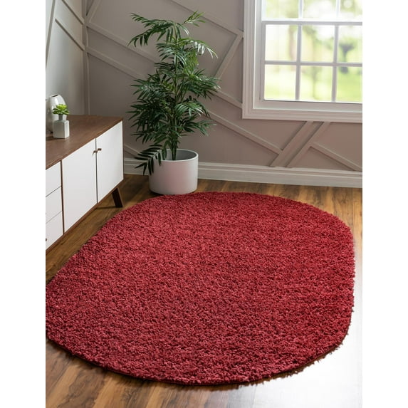 Unique Loom Davos Shag Collection Area Rug - Solid (3' 1" x 5' 3" Oval Poppy)