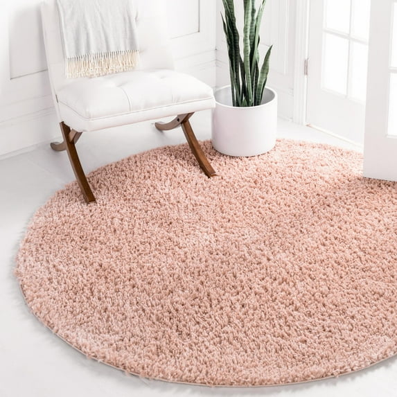 Unique Loom Davos Shag Collection Area Rug - Solid (4' 1" Round Dusty Rose)
