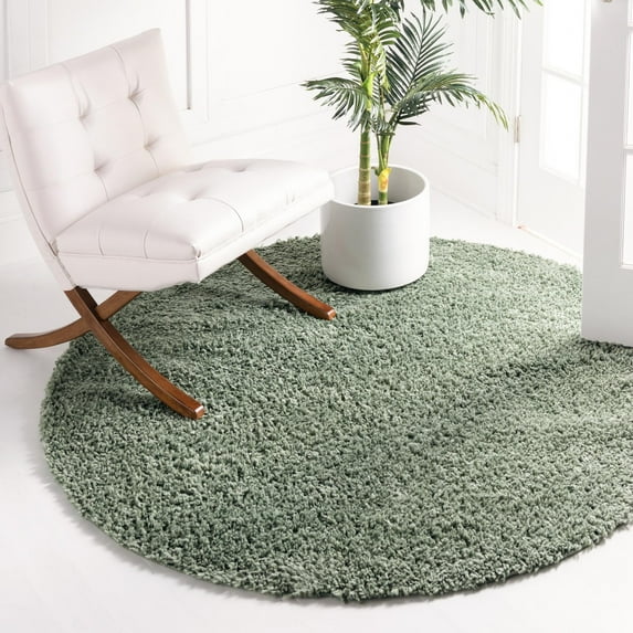 Unique Loom Davos Shag Collection Area Rug - Solid (4' 1" Round Sage)