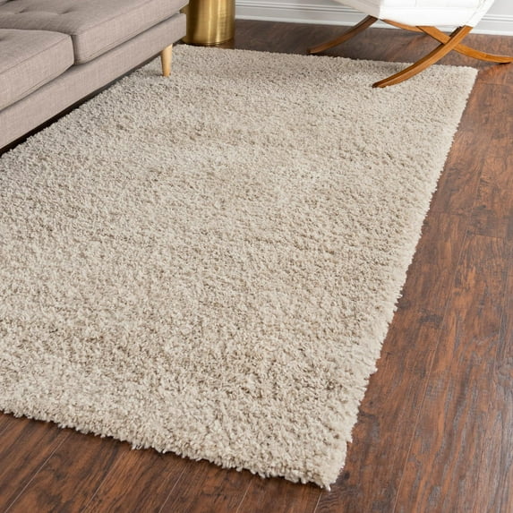 Unique Loom Davos Shag Collection Area Rug - Solid (4' 1" x 6' 1" Rectangle Linen)