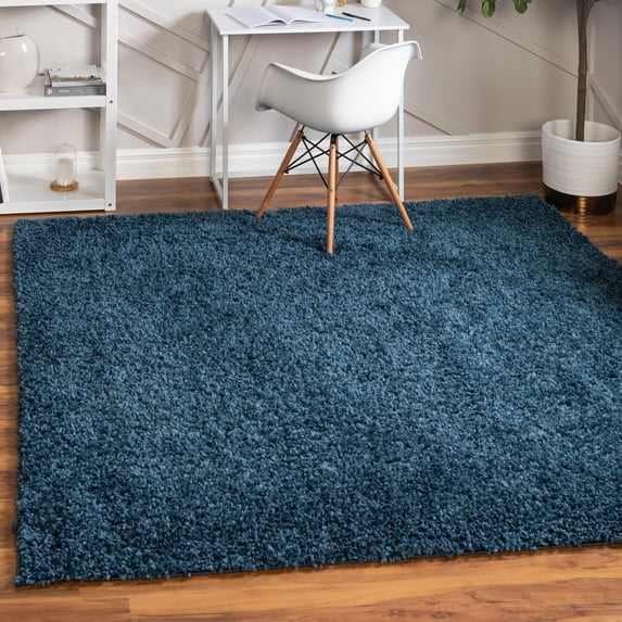 Unique Loom Davos Shag Collection Area Rug - Solid (5' 3" Square Marine Blue)