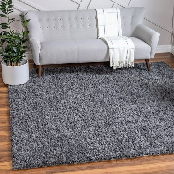 Unique Loom Davos Shag Collection Area Rug - Solid (5' 3" Square Peppercorn)