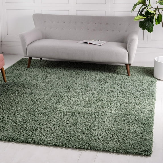 Unique Loom Davos Shag Collection Area Rug - Solid (5' 3" Square Sage)