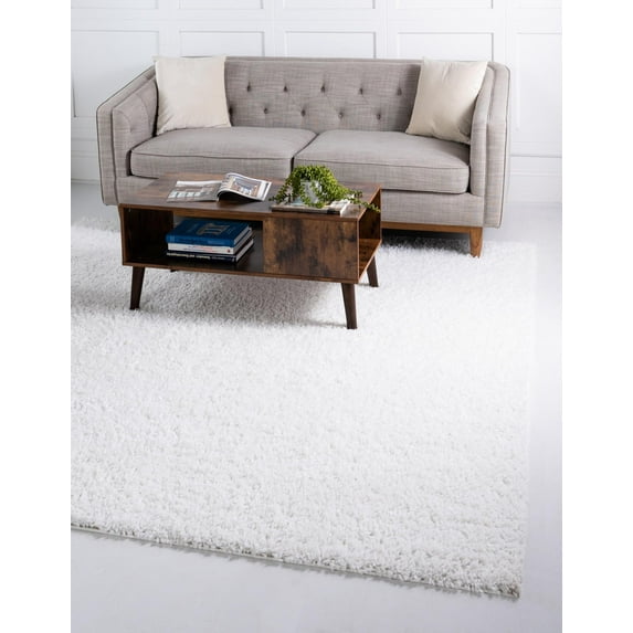 Unique Loom Davos Shag Collection Area Rug - Solid (5' 3" Square White/Ivory)