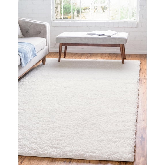 Unique Loom Davos Shag Collection Area Rug - Solid (6' 1" x 9' Rectangle White/Ivory)