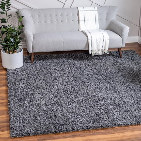 Unique Loom Davos Shag Collection Area Rug - Solid (7' 1" Square Peppercorn)
