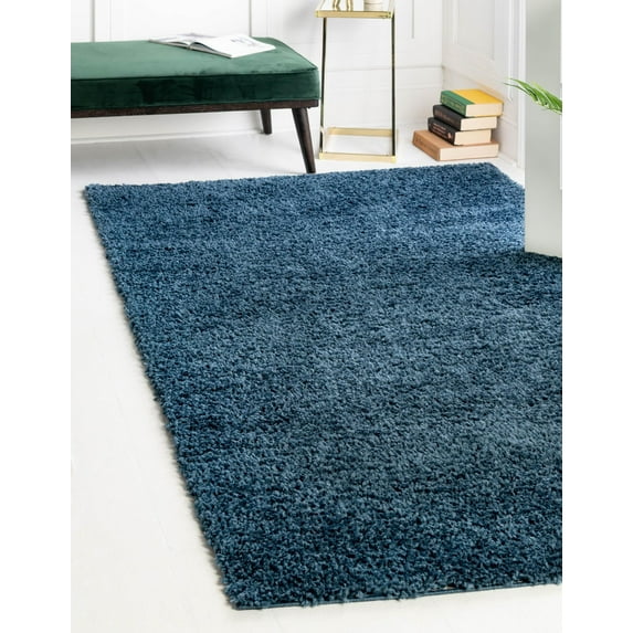 Unique Loom Davos Shag Collection Area Rug - Solid (7' 1" x 10' Rectangle Marine Blue)