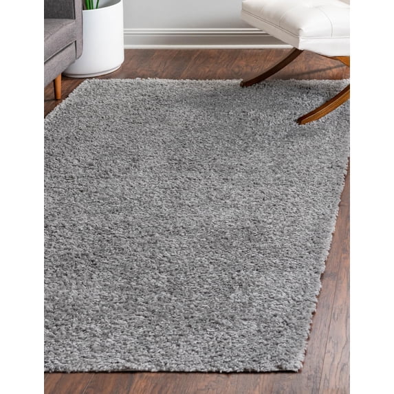 Unique Loom Davos Shag Collection Area Rug - Solid (7' 1" x 10' Rectangle Sterling)