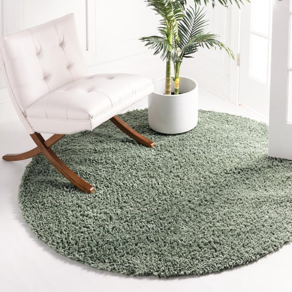 Unique Loom Davos Shag Collection Area Rug - Solid (7' 10" Round Sage)