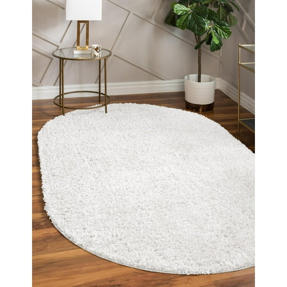 Unique Loom Davos Shag Collection Area Rug - Solid (7' 10" x 10' Oval White/Ivory)
